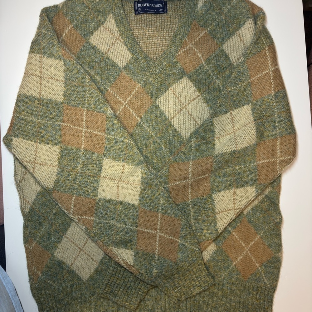 Vintage Robert Bruce Green Argyle Wool Sweater